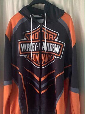 DYKHMILY Hoodie XL Black Orange Full Zip Biker Moto